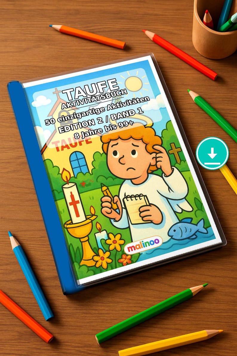 Taufe Aktivitätsbuch als PDF für Kinder – Ostergeschenk und Füllung fürs Osternest – 50 Rätsel- und Aktivitätsseiten E1/B2 Bild 1