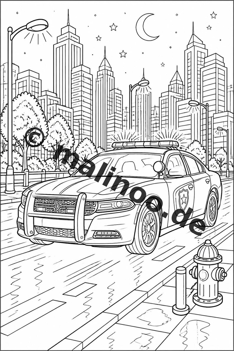 Police Coloring Book for Kids – 100 Coloring Pages – PDF Download E1/B4 (DIN-A4) – Gift, Activity, Advent Calendar, Birthday image 20