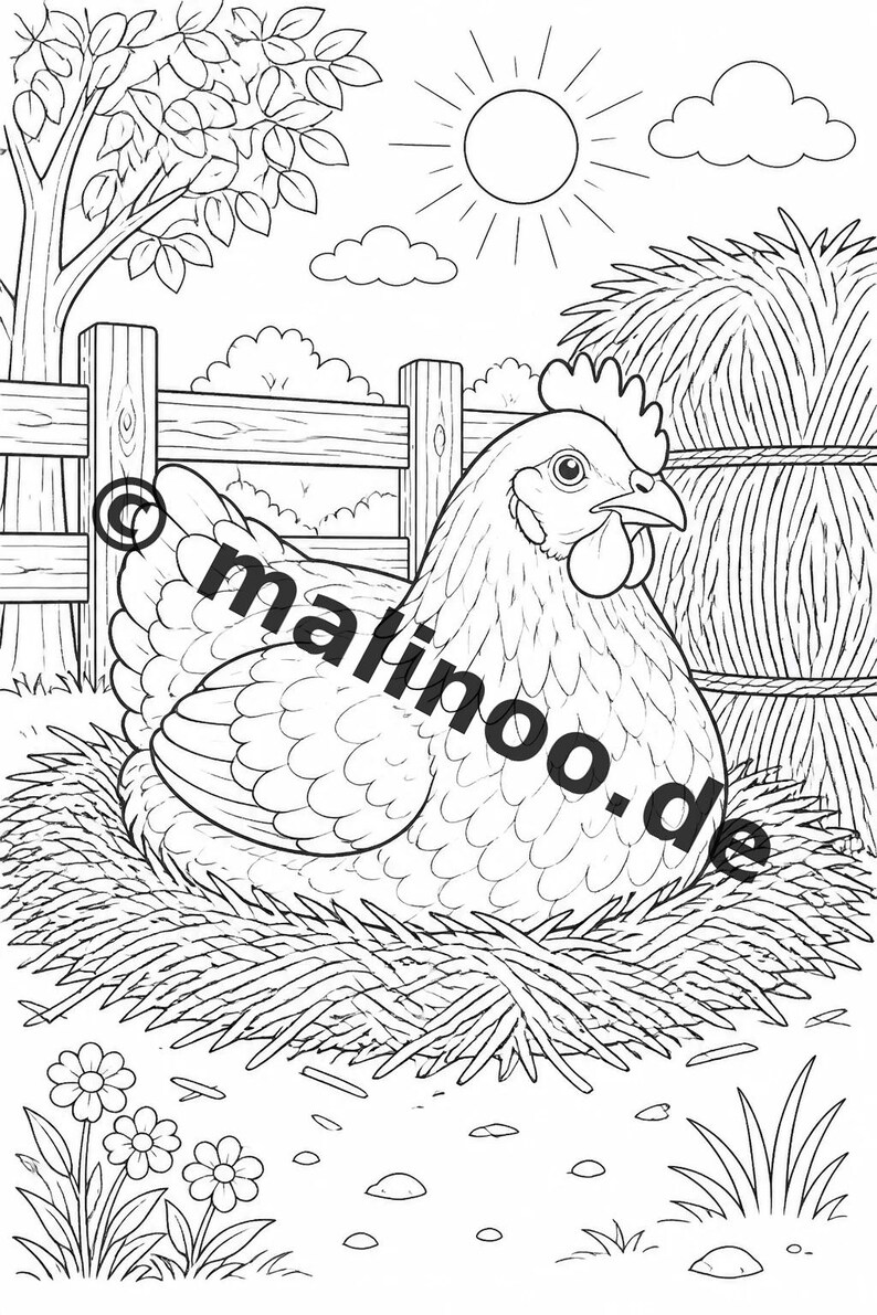 Libro para colorear de animales de granja para niños – 50 páginas para colorear – Descarga en PDF E1/B3 (DIN-A4) – Regalo, actividad de viaje, cumpleaños, actividad imagen 7