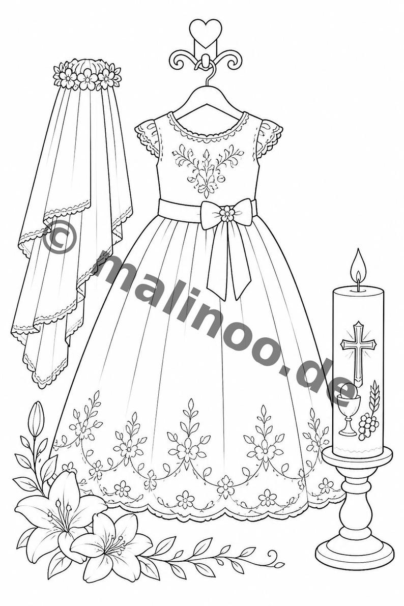 Communion coloring pages to print for children – Children's activities in restaurants and at the pediatrician's office – 20 coloring pages (PDF) E1/B2 image 4
