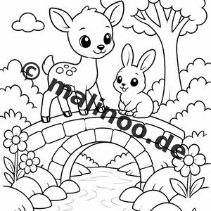 Dierenkleurboek voor kinderen – 50 kleurplaten – PDF-download E1/B1 (DIN-A4) – Cadeau, reisactiviteit, verjaardag, knutselactiviteit afbeelding 10