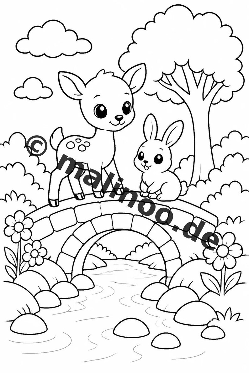 Dierenkleurboek voor kinderen – 50 kleurplaten – PDF-download E1/B1 (DIN-A4) – Cadeau, reisactiviteit, verjaardag, knutselactiviteit afbeelding 10