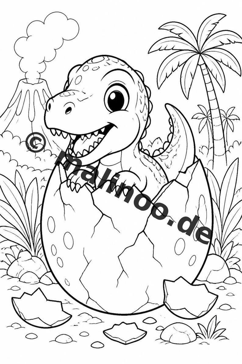 Atividade infantil para mesas de casamento e celebrações familiares: Livro de colorir para imprimir com 100 páginas para colorir de dinossauros bebês (PDF) E4 imagem 3