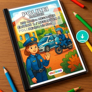 Police Coloring Book for Kids – 100 Coloring Pages – PDF Download E1/B4 (DIN-A4) – Gift, Activity, Advent Calendar, Birthday image 1