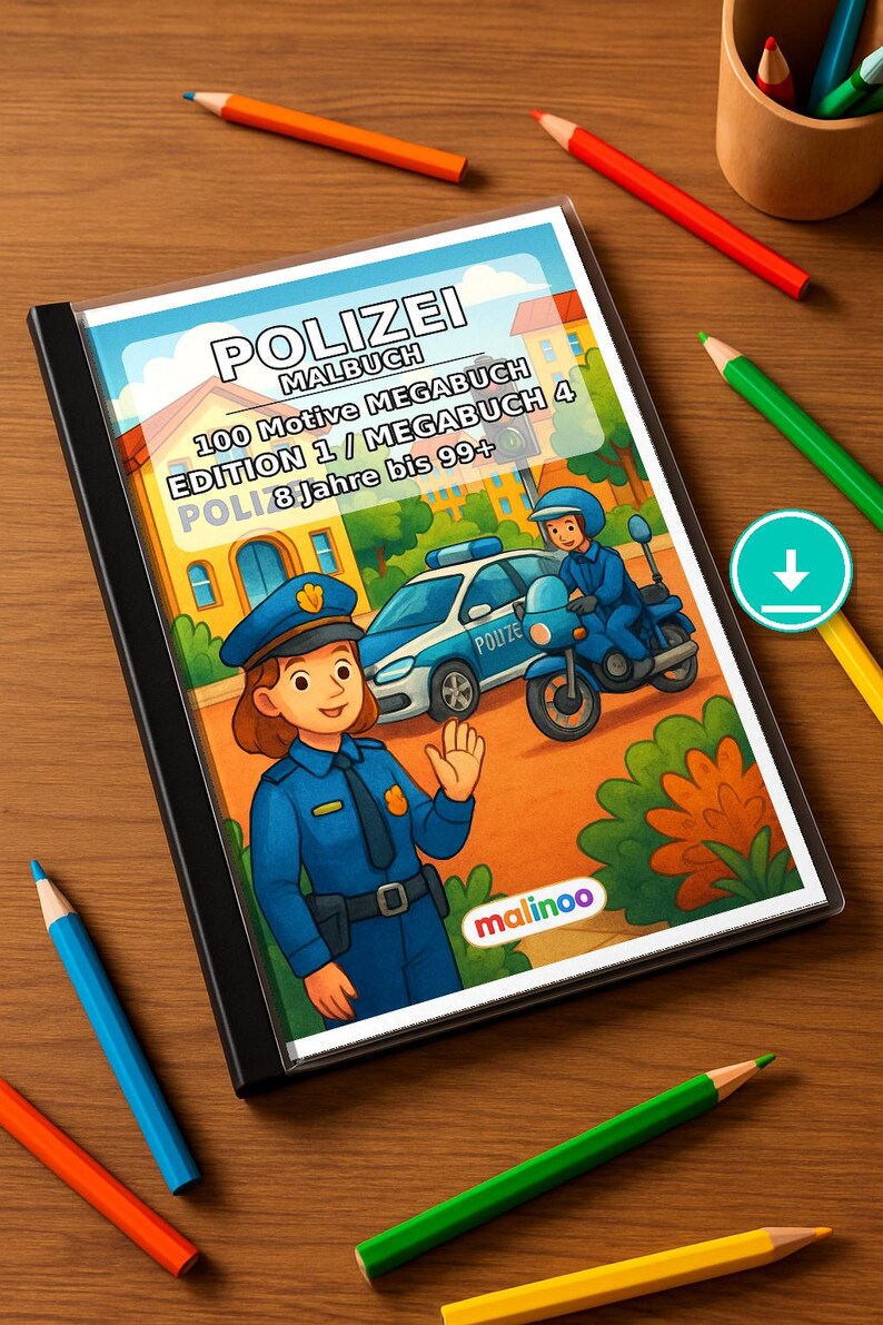 Police Coloring Book for Kids – 100 Coloring Pages – PDF Download E1/B4 (DIN-A4) – Gift, Activity, Advent Calendar, Birthday image 1