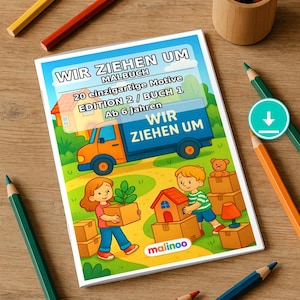 We gaan verhuizen! Printbare kleurplaten voor kinderen vanaf 6 jaar – 20 afbeeldingen om in te kleuren – bevordert de fijne motoriek en concentratie (PDF) E1/B2 afbeelding 1