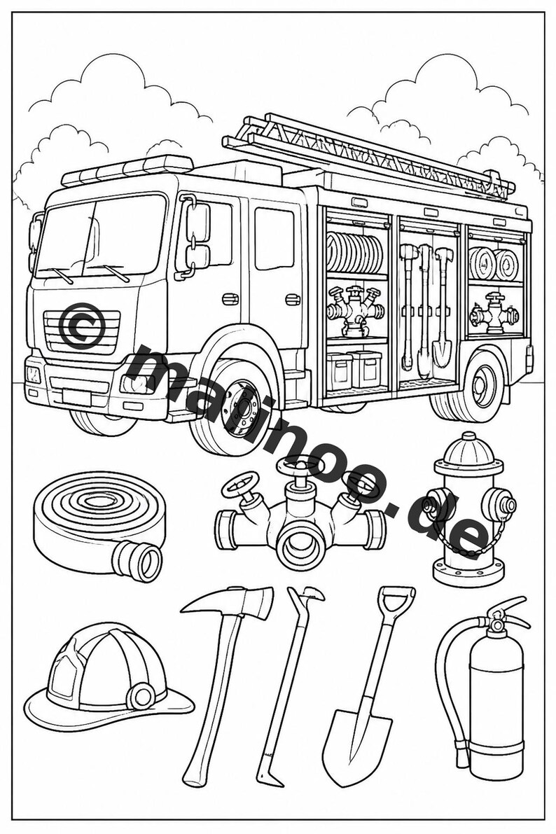 Fire Coloring Book for Kids – 20 Coloring Pages – PDF Download E1/B2 (DIN-A4) – Party Favor, Gift, Children's Birthday Party, Guest Gift image 6