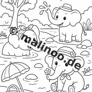 Elephant Coloring Book for Children – 100 Coloring Pages – PDF Download E1/B1 (DIN-A4) – Gift, Activity, Advent Calendar, Birthday image 9