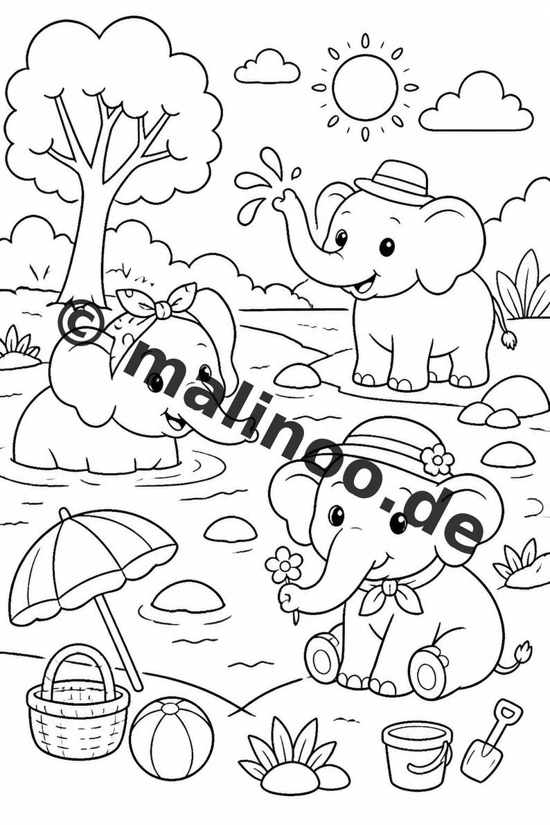 Elephant Coloring Book for Children – 100 Coloring Pages – PDF Download E1/B1 (DIN-A4) – Gift, Activity, Advent Calendar, Birthday image 9