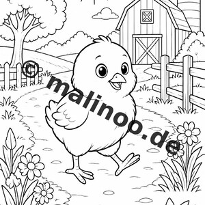 Målarbok med bondgårdsmotiv, PDF, digital nedladdning – 50 målarbilder för barn – Volym 2, Utgåva 1 (DIN-A4) bild 8
