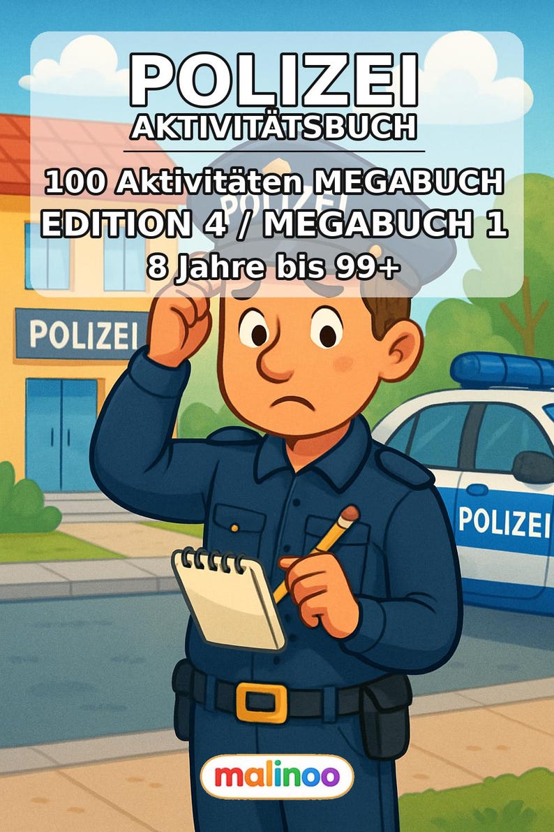 子ども向け警察アクティビティブック – パズルとアクティビティページ100ページ – PDFダウンロード E1/B1 (DIN-A4) – ギフト、アクティビティ、アドベントカレンダー 画像 2