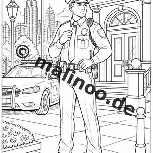 Livre de coloriage Police pour enfants – 50 pages à colorier – Téléchargement PDF E1/B3 (DIN-A4) – Cadeau, activité de voyage, anniversaire, loisirs image 4