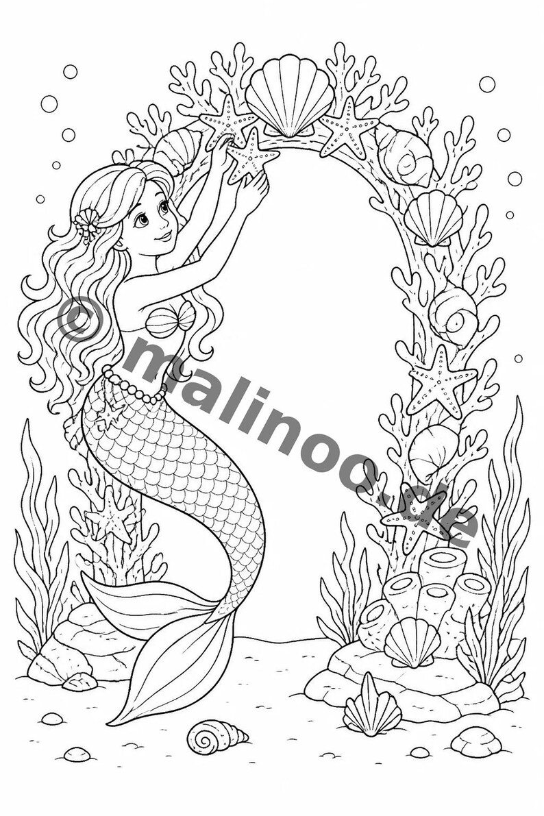 Gift idea for grandchildren and godchildren: Mermaid coloring book with 100 coloring pages (DIN A4) E6 image 13