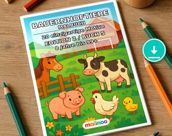 Libro da colorare a tema fattoria in formato PDF - Download digitale - 20 pagine da colorare per bambini - Libro 05 Edizione 1 (DIN-A4)