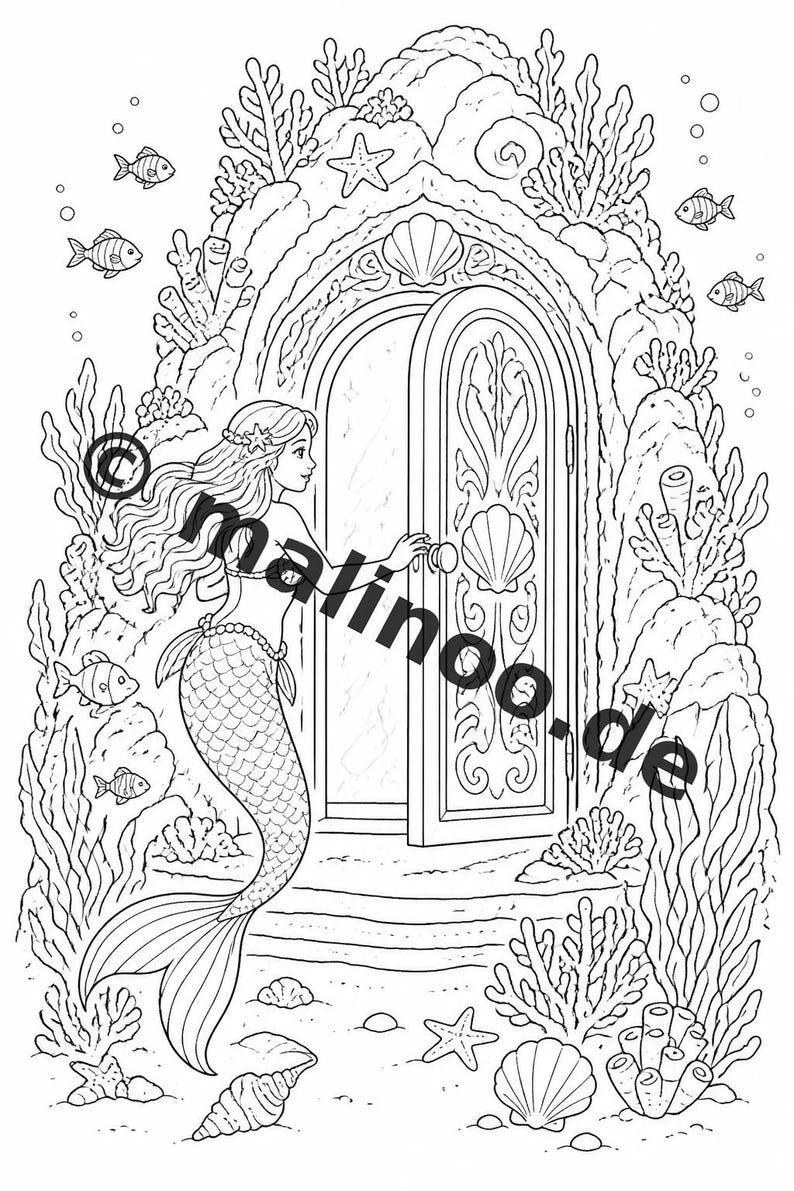 Meerjungfrauen Malbuch Kinder – 100 Ausmalbilder – PDF Download E1/B5 (DIN-A4) – Geschenk, Beschäftigung, Adventskalender, Geburtstag Bild 10