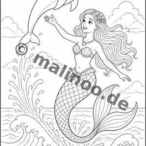 Livre de coloriage et de dessin de sirènes pour enfants – Activité pour les salles d'attente, les cabinets médicaux et les restaurants – 100 pages à colorier (format A4) E3 image 9