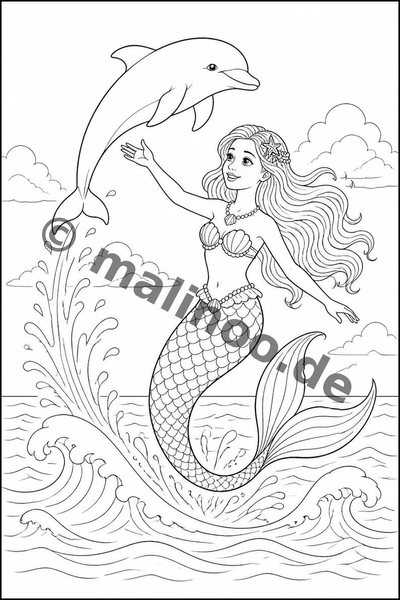 Livre de coloriage et de dessin de sirènes pour enfants – Activité pour les salles d'attente, les cabinets médicaux et les restaurants – 100 pages à colorier (format A4) E3 image 9