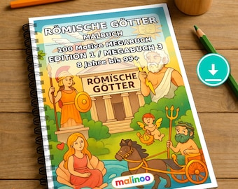 Römische Götter Malbuch Kinder – 100 Ausmalbilder – PDF Download E1/B3 (DIN-A4) – Geschenk, Beschäftigung, Adventskalender, Geburtstag