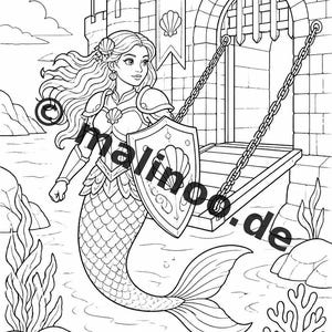 Meerjungfrauen Malbuch Kinder – 100 Ausmalbilder – PDF Download E1/B5 (DIN-A4) – Geschenk, Beschäftigung, Adventskalender, Geburtstag Bild 6