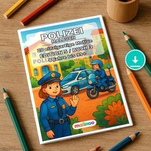 Police Coloring Book for Kids – 20 Coloring Pages – PDF Download E1/B3 (DIN-A4) – Party Favor, Gift, Children's Birthday Party, Party Favor image 1