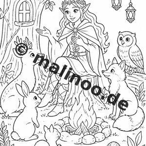Elf Coloring Book for Children – 100 Coloring Pages – PDF Download E1/B1 (DIN-A4) – Gift, Activity, Advent Calendar, Birthday image 12