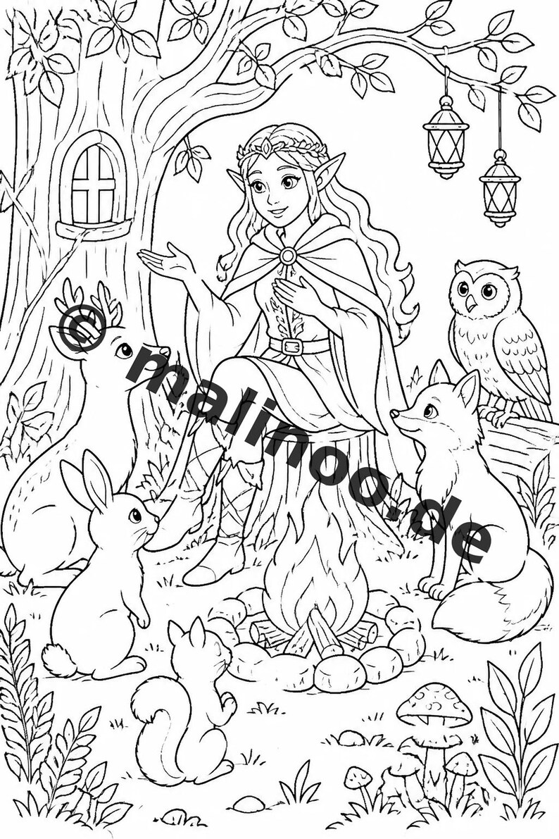 Elf Coloring Book for Children – 100 Coloring Pages – PDF Download E1/B1 (DIN-A4) – Gift, Activity, Advent Calendar, Birthday image 12