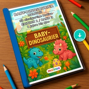 Baby Dinosaurs Coloring Book for Kids – 50 Coloring Pages – PDF Download E1/B3 (DIN-A4) – Gift, Travel Activity, Birthday, Activity image 1