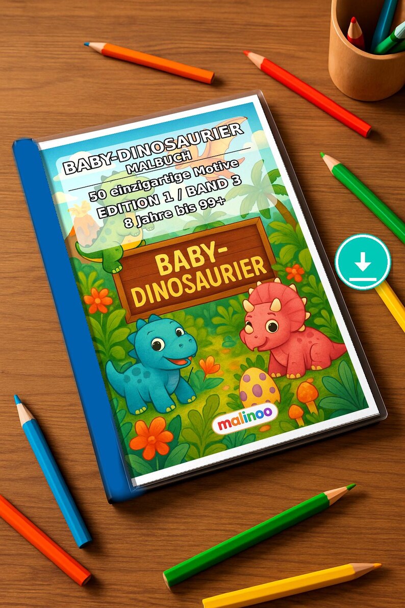 Baby Dinosaurs Coloring Book for Kids – 50 Coloring Pages – PDF Download E1/B3 (DIN-A4) – Gift, Travel Activity, Birthday, Activity image 1