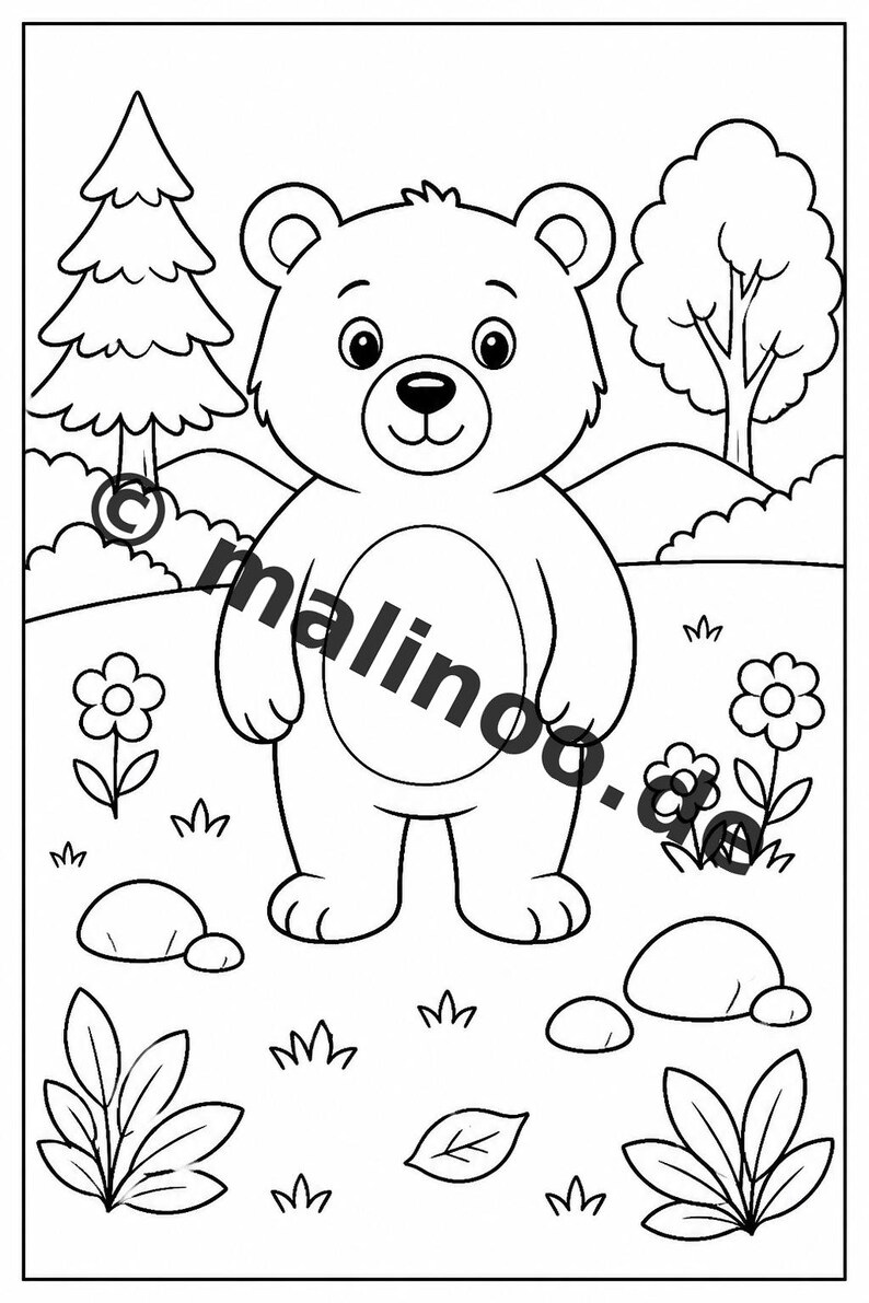 Berenkleurboek voor kinderen – 100 kleurplaten – PDF-download E1/B2 (DIN-A4) – Cadeau, activiteit, adventskalender, verjaardag afbeelding 3
