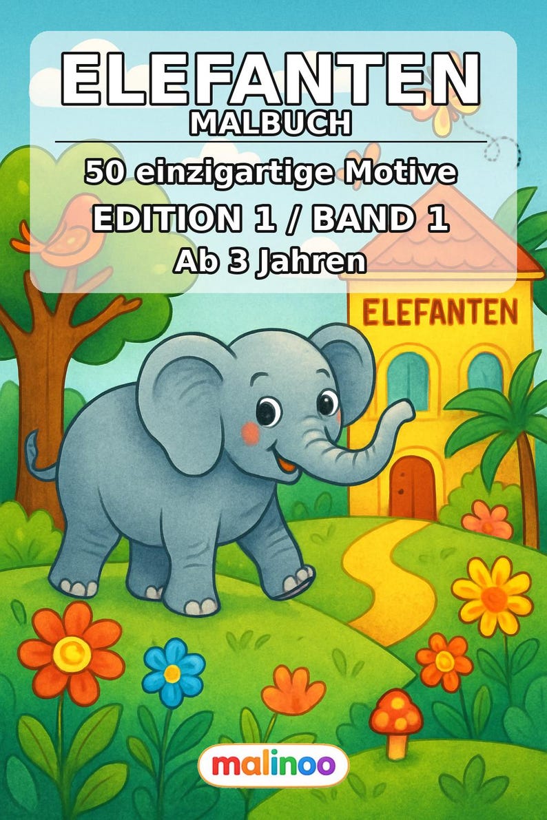 Elefanten Malbuch Kinder – 50 Ausmalbilder – PDF Download E1/B1 (DIN-A4) – Geschenk, Reisebeschäftigung, Geburtstag, Beschäftigung Bild 2