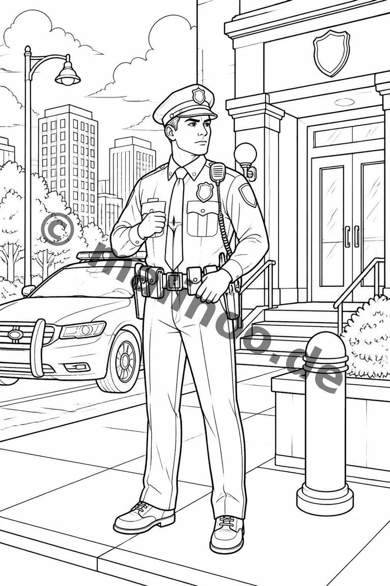 Libro para colorear de policías para niños: un descanso creativo sin pantallas – 20 páginas para colorear (DIN A5) E1/B1-5 imagen 8