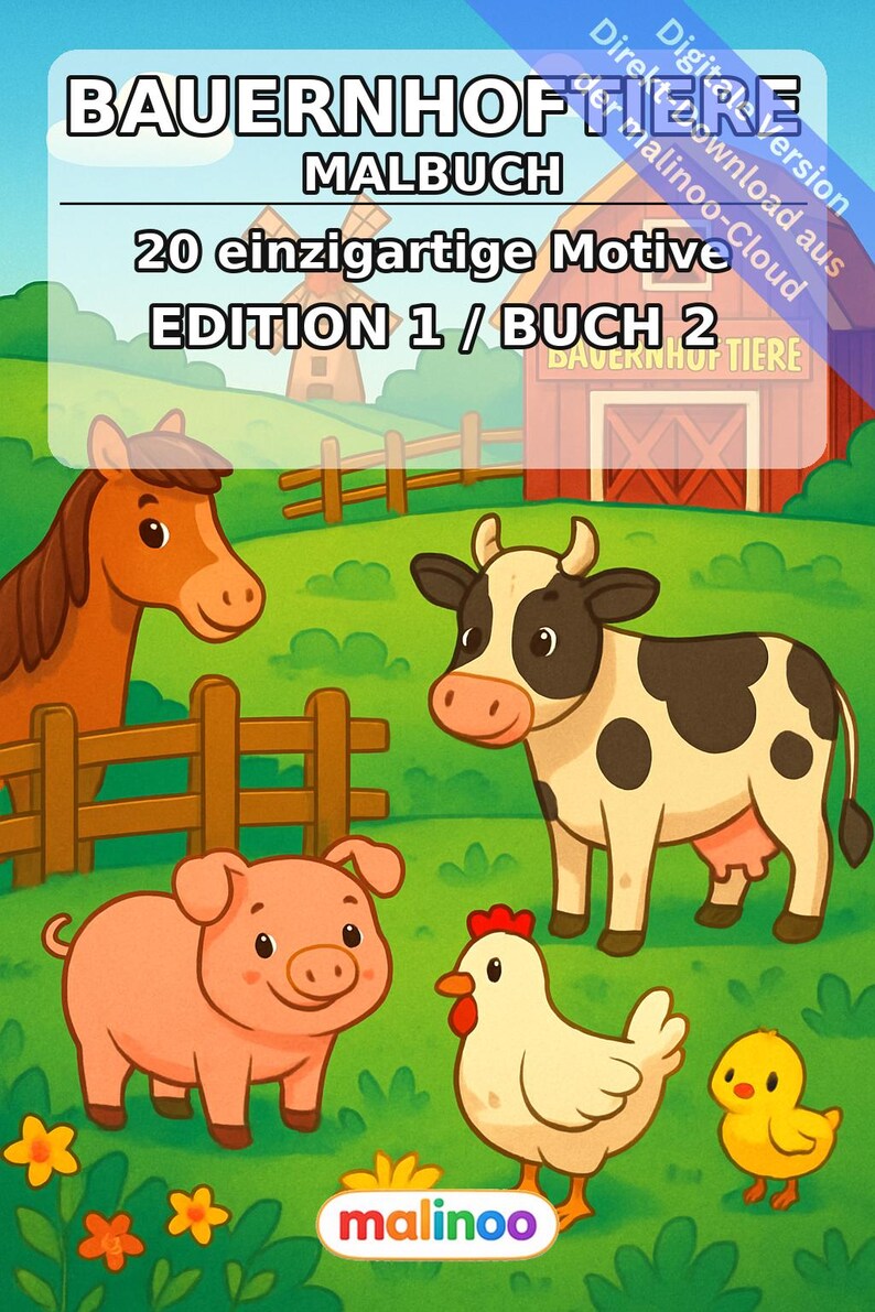 Farm Coloring Book PDF Download digital – 20 coloring pages for children – Book 02 Edition 1 (DIN-A4) image 2