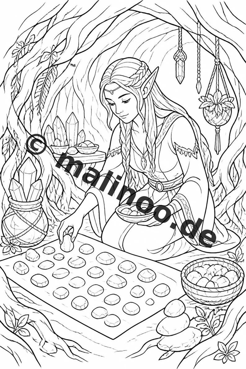 Elfen Ausmalbuch zum Ausdrucken für Kinder – Geschenk zur Einschulung und Schultüte – 50 Ausmalbilder (PDF) E2/B1 Bild 5