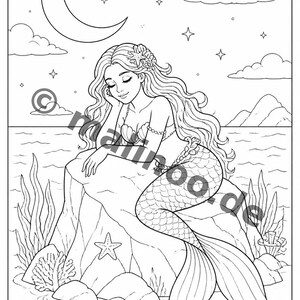 100 Motive Meerjungfrauen zum Ausmalen ab 6 Jahren – kleines Ostergeschenk für Kinder – Malbuch zum Ausmalen (DIN-A4) E5 Bild 10