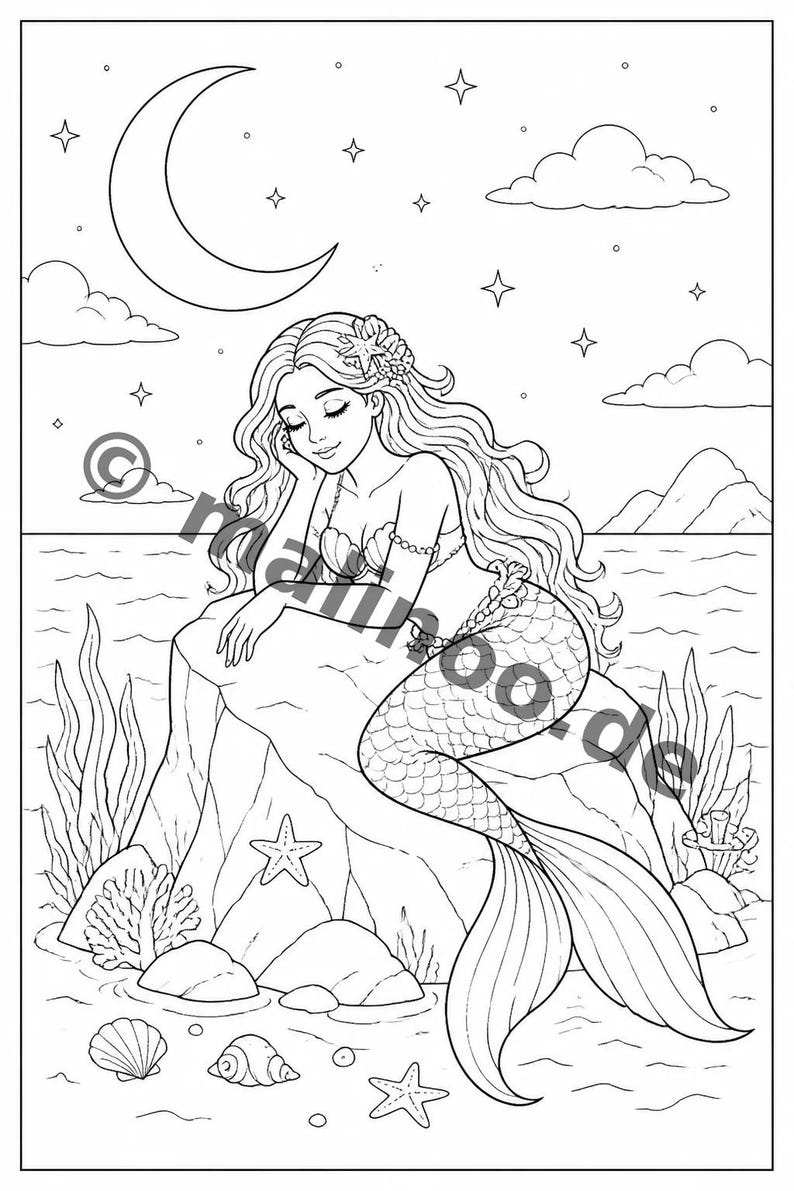 100 Motive Meerjungfrauen zum Ausmalen ab 6 Jahren – kleines Ostergeschenk für Kinder – Malbuch zum Ausmalen (DIN-A4) E5 Bild 10