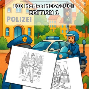 Police coloring book, printed, unbound – 100 coloring pages for children – MEGA BOOK 01 Edition 1 (DIN A4) image 2