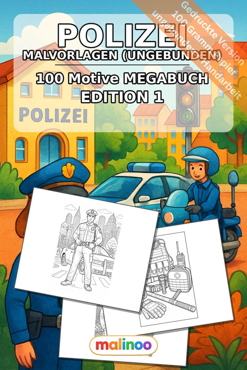 Police coloring book, printed, unbound – 100 coloring pages for children – MEGA BOOK 01 Edition 1 (DIN A4) image 2