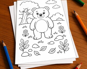Bären Malbuch Kinder – 100 Ausmalbilder – gedruckt+lose E1/B1 (DIN-A4) – Geschenk, Beschäftigung, Adventskalender, Geburtstag