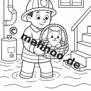 Livro de colorir infantil em estilo de quadrinhos sobre bombeiros – 100 páginas para colorir – Impresso + Folhas soltas E1/B1 (DIN A4) – Presente, atividade, calendário do Advento imagem 11