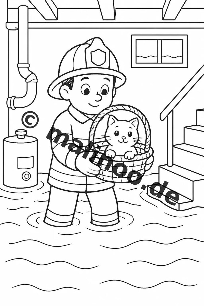 Livro de colorir infantil em estilo de quadrinhos sobre bombeiros – 100 páginas para colorir – Impresso + Folhas soltas E1/B1 (DIN A4) – Presente, atividade, calendário do Advento imagem 11