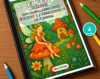 Livre de coloriage d'elfes pour enfants – 100 pages à colorier – Téléchargement PDF E1/B6 (DIN-A4) – Cadeau, activité, calendrier de l'Avent, anniversaire