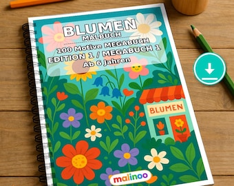子供向けお花の塗り絵 – 100ページ – PDFダウンロード E1/B1 (DIN-A4) – ギフト、アクティビティ、アドベントカレンダー、誕生日