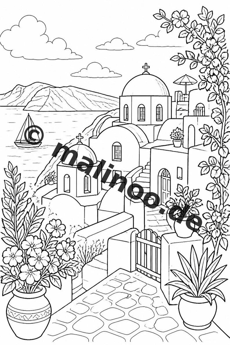 Greece Coloring Book for Kids – 50 Coloring Pages – PDF Download E1/B1 (DIN-A4) – Gift, Travel Activity, Birthday, Activity image 11