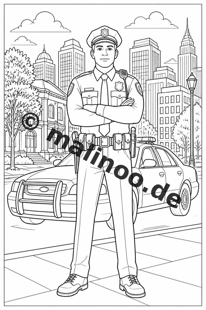 Police Coloring Book PDF Download Digital – 20 Coloring Pages for Children – Book 02 Edition 1 (DIN-A4) image 3