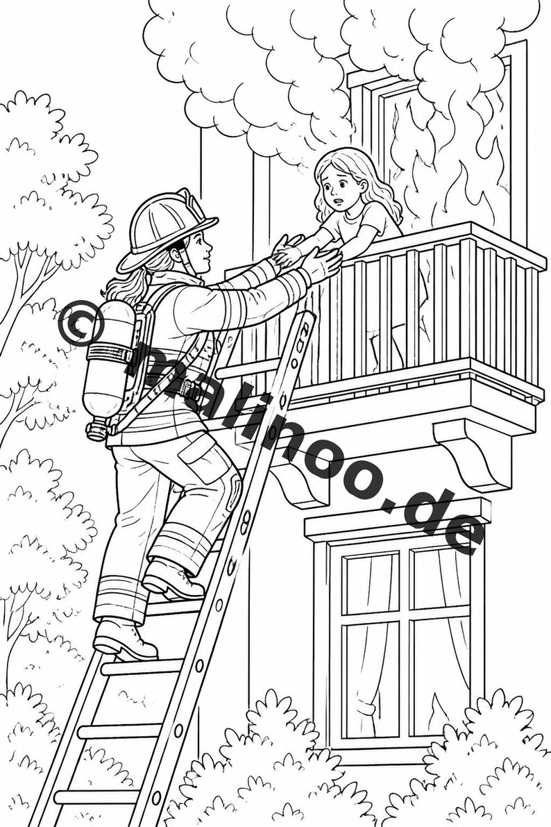 Fire Coloring Book for Kids – 20 Coloring Pages – PDF Download E1/B2 (DIN-A4) – Party Favor, Gift, Children's Birthday Party, Guest Gift image 7