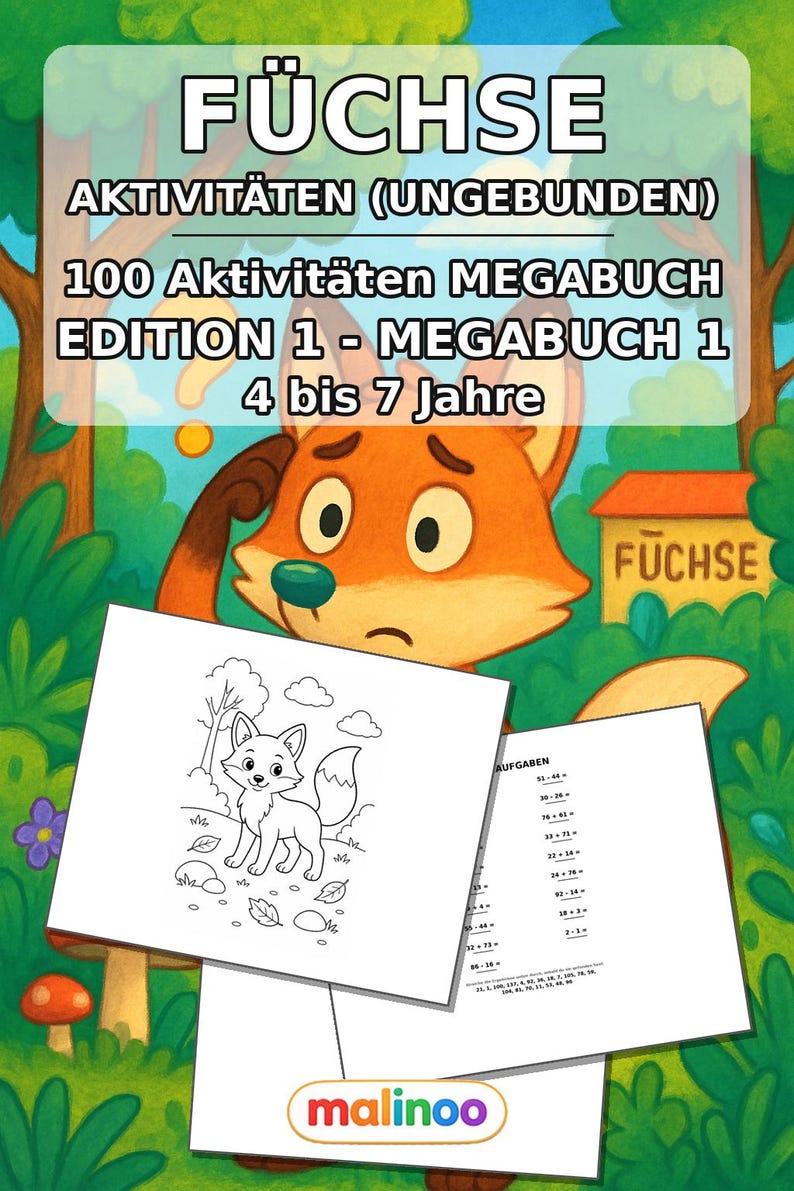 Livre d'activités sur le thème des renards pour enfants – 100 pages de jeux et d'activités – Imprimé + feuilles détachables format E1/B1 (DIN A4) – Cadeau, activité, calendrier de l'Avent image 2