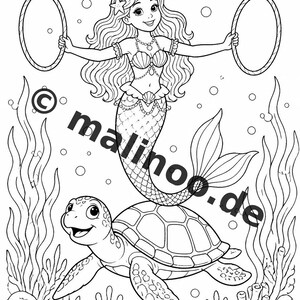 Livre de coloriage de sirènes pour enfants – 100 pages à colorier – Téléchargement PDF E1/B6 (DIN-A4) – Cadeau, activité, calendrier de l'Avent, anniversaire image 8