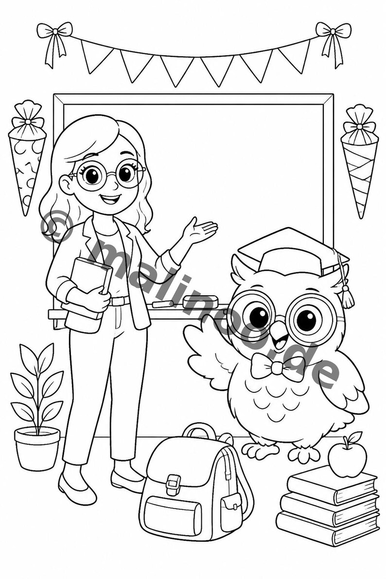 My First Day of School Creative Coloring Book for Ages 6 and Up – 100 Pictures to Color – Gift for Siblings on Birth (PDF) E2 image 4