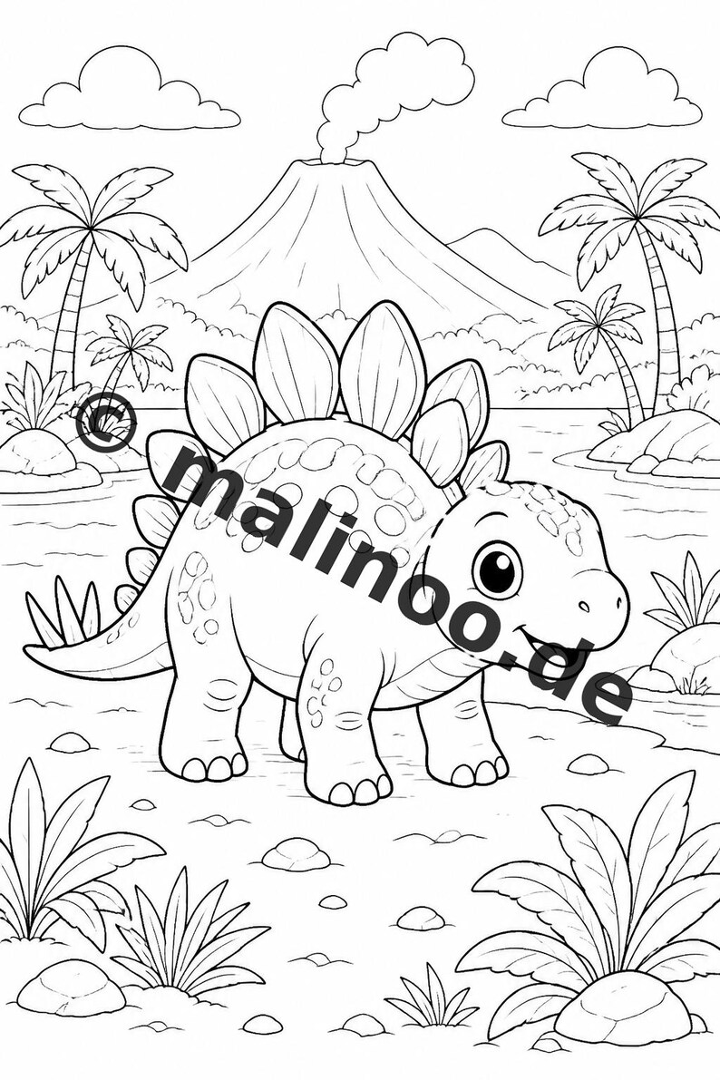Målarbok med dinosaurier i PDF-format, digital nedladdning – 20 målarbilder för barn – Bok 01 Utgåva 1 (DIN A4) bild 7