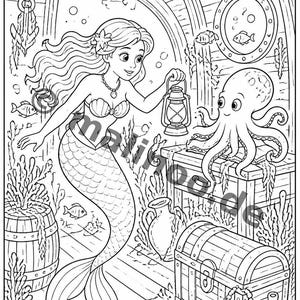 Livre de coloriage et de dessin de sirènes pour enfants – Activité pour les salles d'attente, les cabinets médicaux et les restaurants – 100 pages à colorier (format A4) E3 image 8
